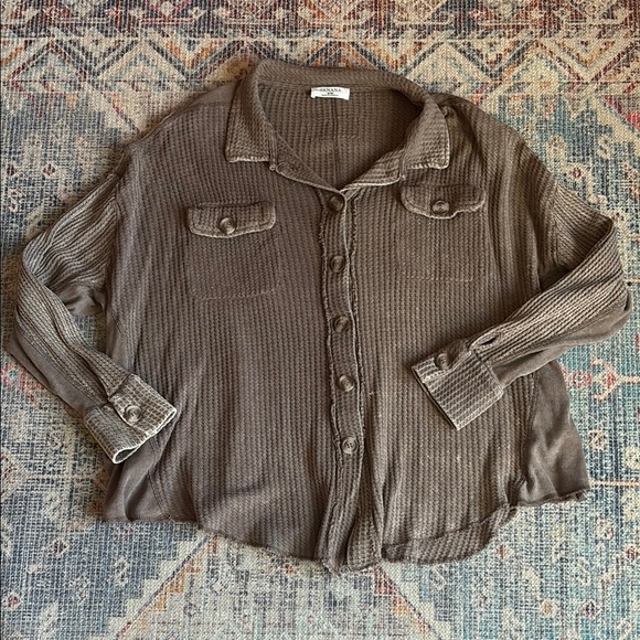 Zenana Brown Button-Up Shirt - Picture 2 of 6